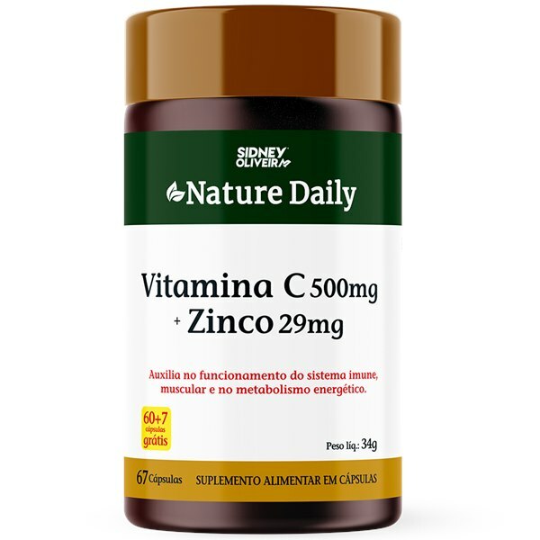 Vitamina C 500Mg + Zinco 29Mg Nature Daily 60 Cápsulas + 7 Grátis Sidney Oliveira